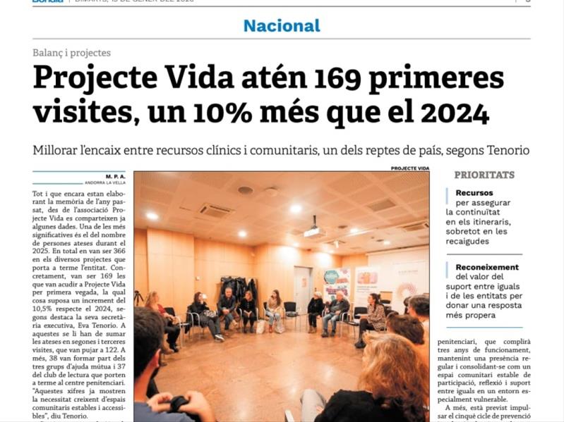 Projecte Vida atén 169 primeres visites, un 10% més que el 2024